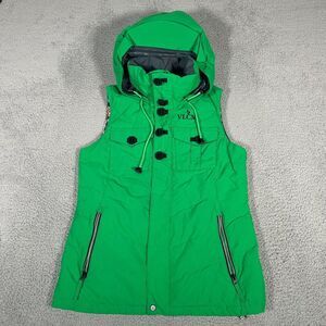 Volcom Vest Womens Size Medium Green Cicely Down Puffer Full Zip Hooded Ski Snow
